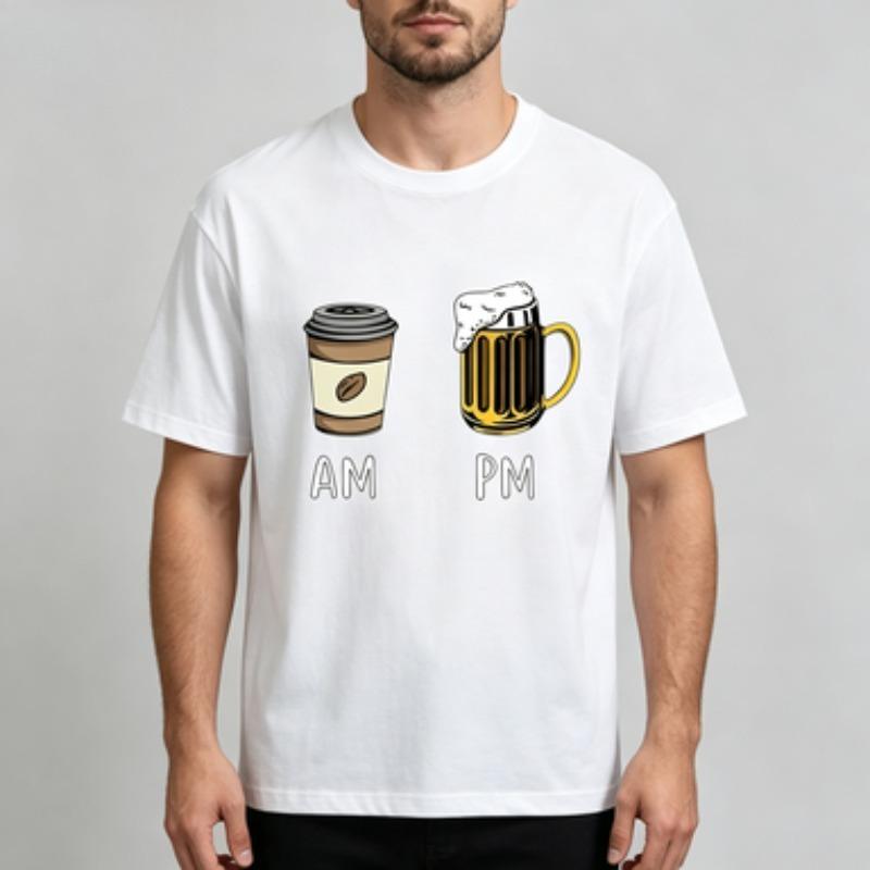 100 Cotton Unisex Round Neck T Shirt Am Pm Coffee Beer Cup Cartoon Print Short Sleeve Funny Casual Streetwear Unisexs Tee 6 Colors