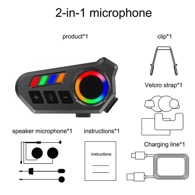 2-in-1 microphone Motorcycle Helmet Bluetooth Headset - Bluetooth 6.0, IP65 Water Resistance, Voice Control Supported, 20-Hour Battery Life