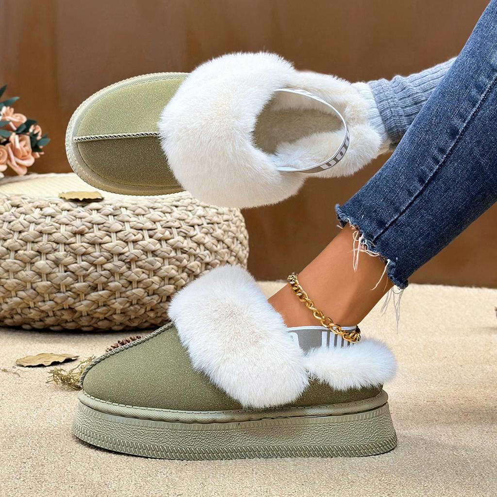Women Cotton Slippers Winter Thick Bottom Half Slippers Thickened Fluff Lined Flat Shoes Women Platform Slip-On Slides Women