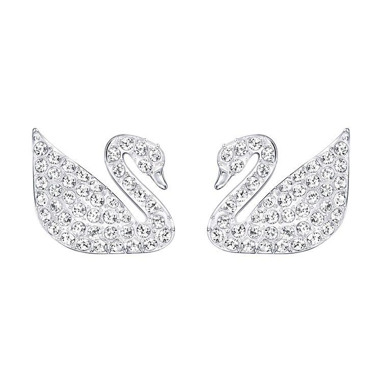

Swarovski Swan Rhodium Plated Earrings Women earrings White 5161256 Box+Shopping Bag