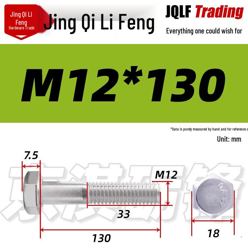 201 Stainless Steel Hex Head Bolt, Half Thread, M6-M30 Threaded Rod
