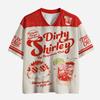 American Retro V-neck Mesh Jersey for Men and Women, Red Toned Vintage 3D Printed Short Sleeved T-shirt, Breathable Oversize Top