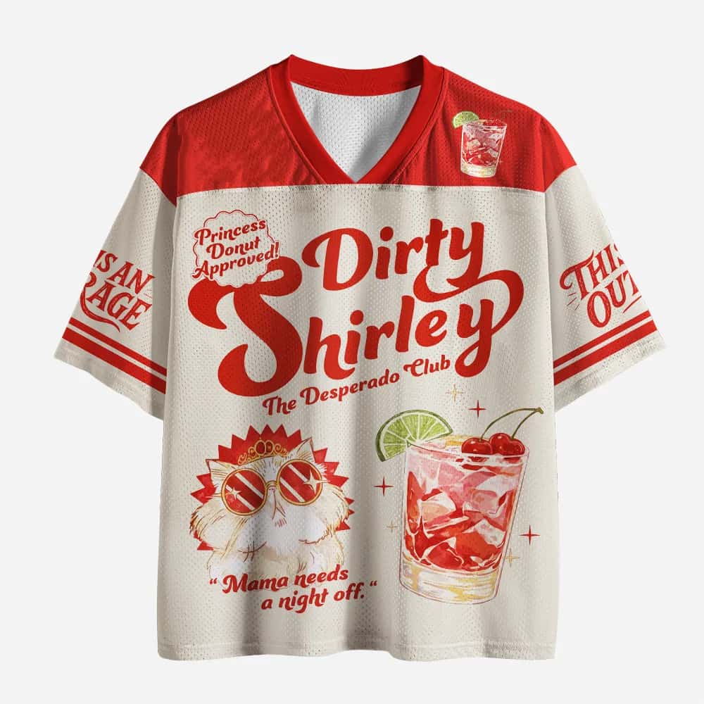 American Retro V-neck Mesh Jersey for Men and Women, Red Toned Vintage 3D Printed Short Sleeved T-shirt, Breathable Oversize Top