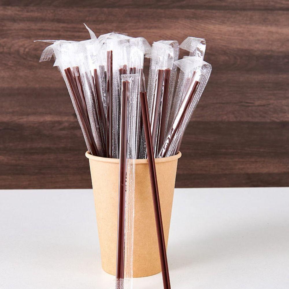 Commercial Double-Hole Coffee Straw Brown Anti-scalding Coffee Stirring Stick Plastic Individually Packaged Drinking Straw Party