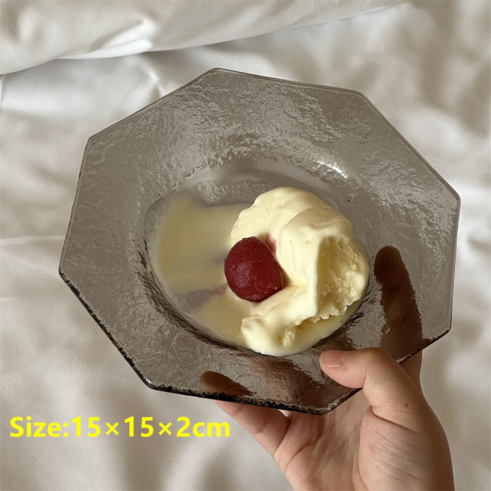 

Handmade Retro Octagonal Glass Bowl Plate Polygonal Plate Dessert Dish Salad Bowl Jewelry Storage, Japanese Dish