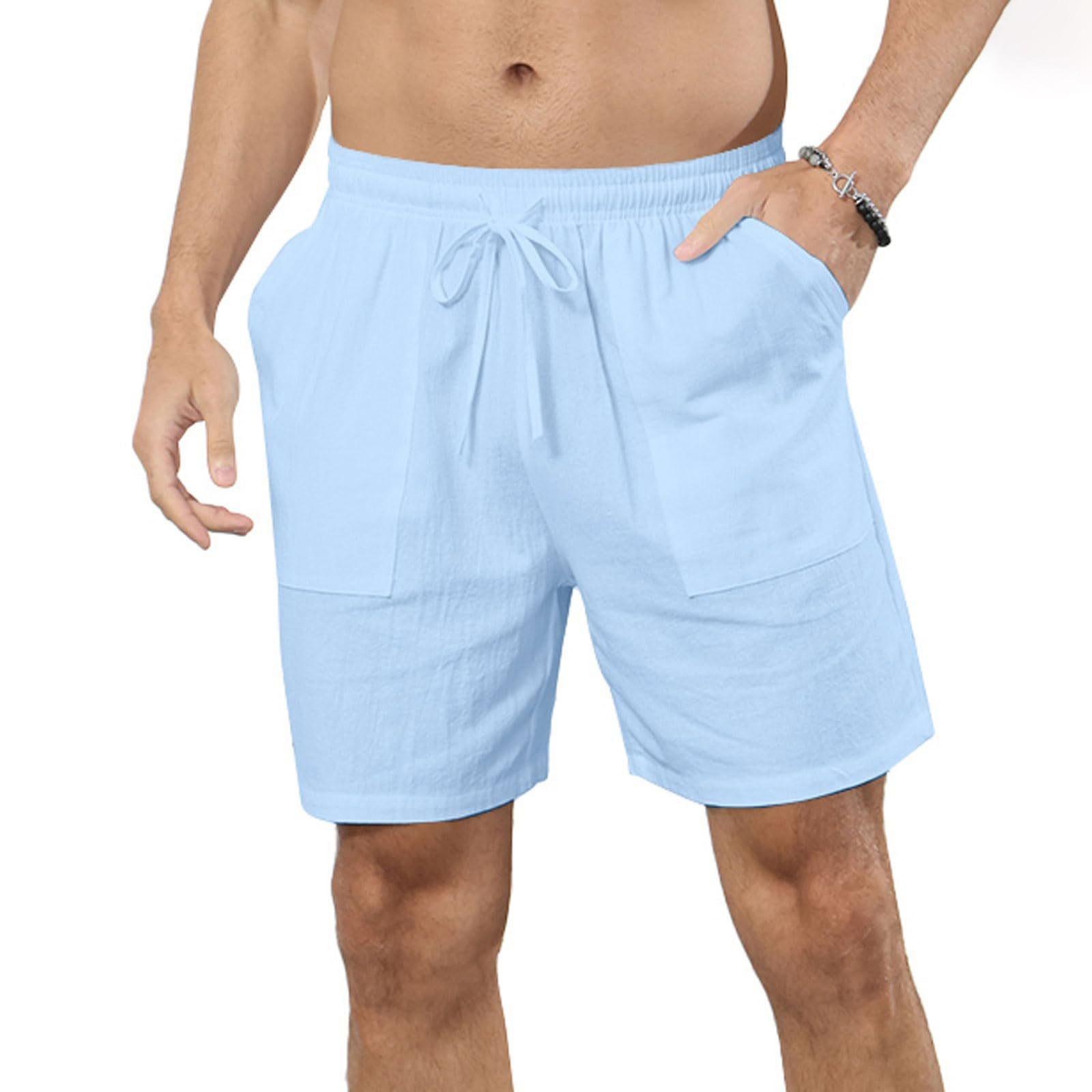 

Мужские повседневные спортивные шорты на шнурке Мужские дышащие шорты из хлопка и льна M светло-синий