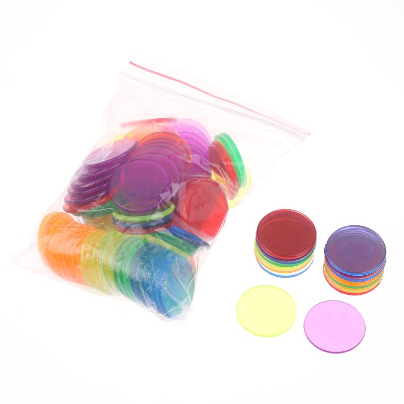 100 Stuks 25 Mm Kleur Plastic Chip Bingo Chip Montessori Interactief Leren Educatie Wiskunde Speelgoed Familie Feest Tellen Speelgoed