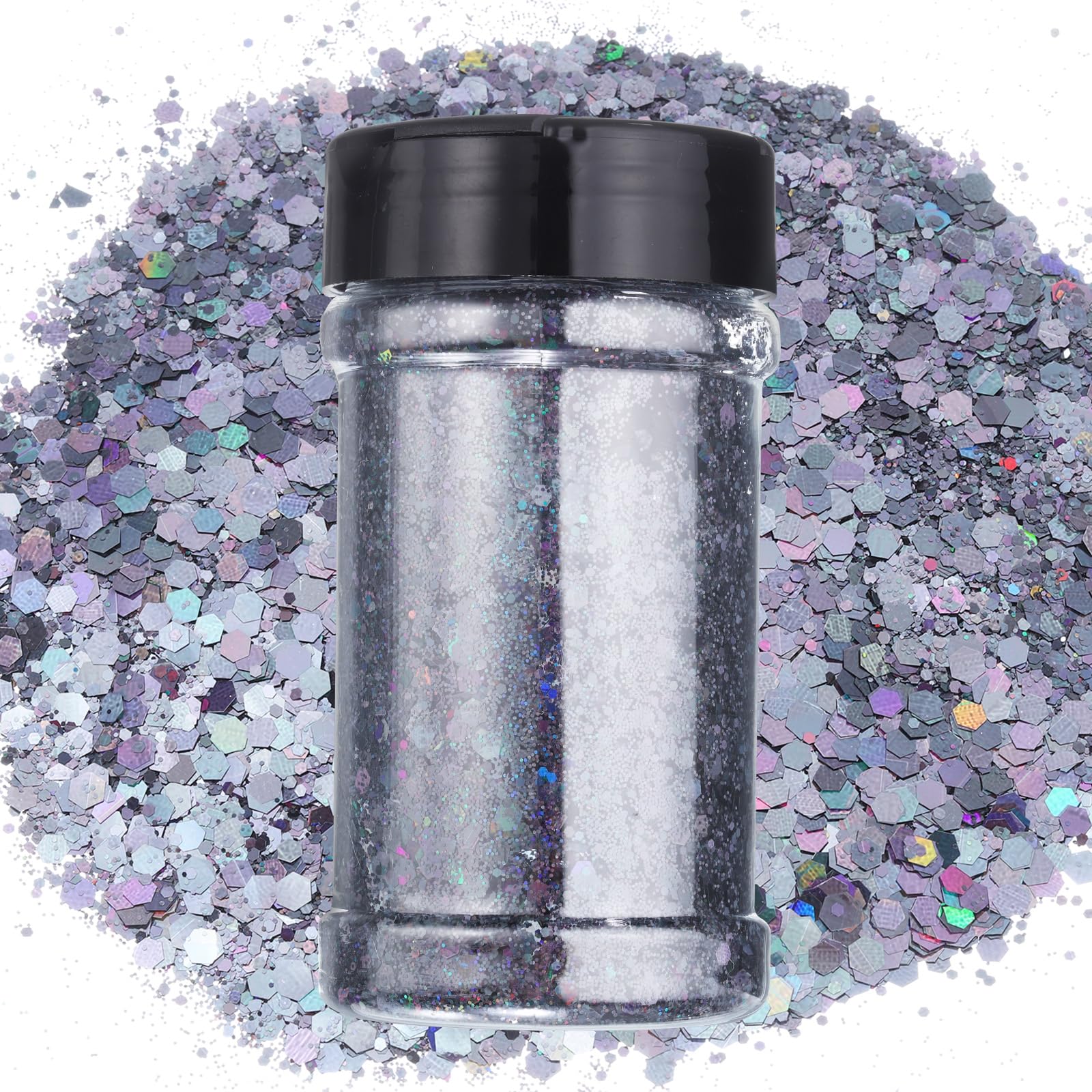 uxcell Holographic Chunky Glitter 3.5g100g Black Holographic Glitter Powder Mixed Chunky & Fine Flakes Glitter Sequence for Nails, Hair, and Epoxy