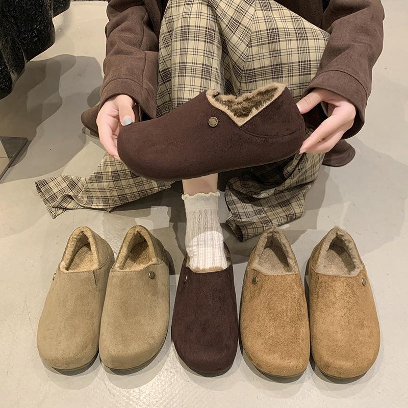 Thick-soled Inner Height-increasing Boken Shoes Women's 2025 New Autumn and Winter Velvet Casual Shoes, One Pedal, Lazy People Wear Two Cotton Shoes