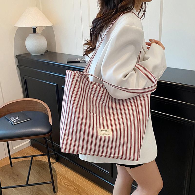 Korean Striped Shoulder Bag Large-Capacity Versatile Casual Tote Bag For Women