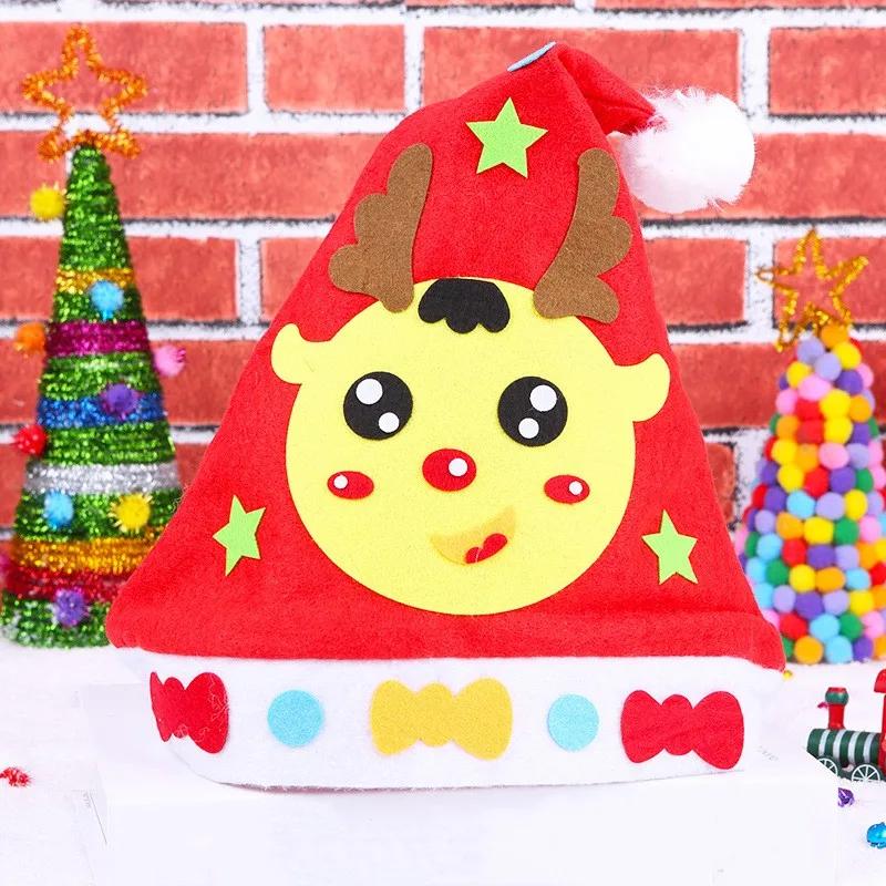 Children DIY Christmas Material Bag Playthings Kindergarten Creative Educational Handmade Cartoon Xmas Sock Cap Craft Kit Plaything for Kids