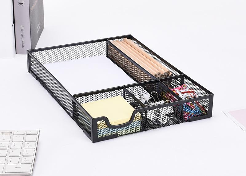 Multi-Compartment Metal Mesh Desktop Organizer Tray