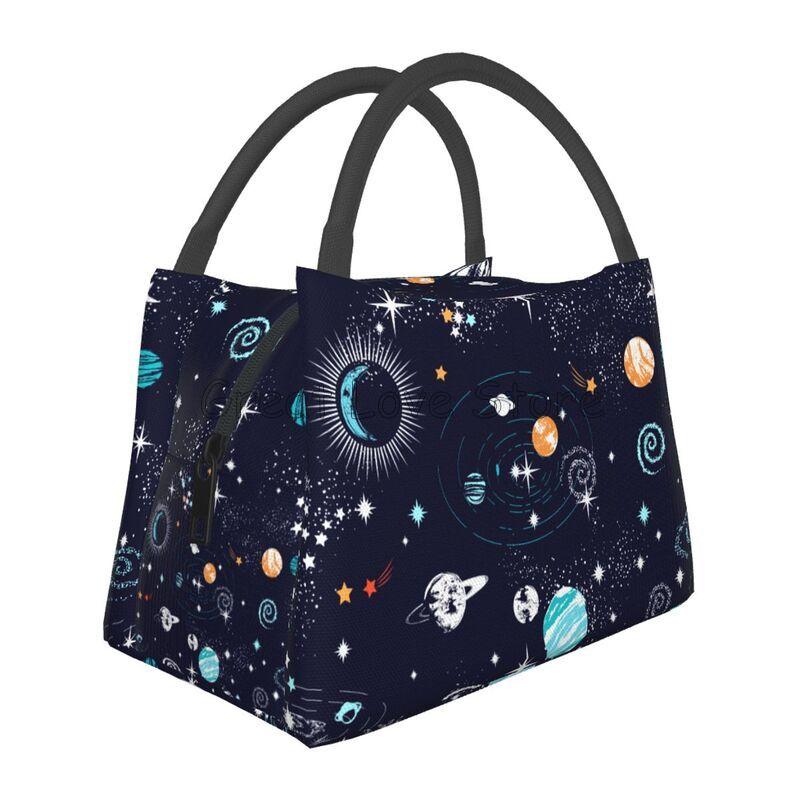 

Galaxy Space Planet Print Thermal Lunch Bag Portable Insulated Bento Tote for Picnic Work Unisex Reusable Packed Lunch Box