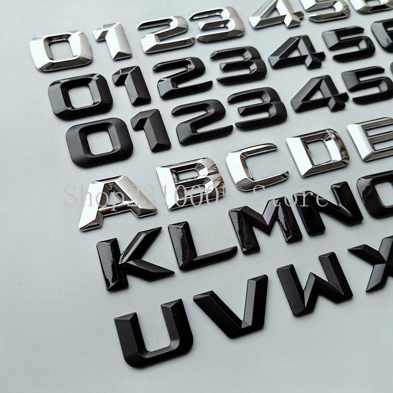 DIY 3D Sharp Letters Numbers Full Alphabat Nameplate Logo Trunk Badge Sticker I Love Any Cars Black Chrome