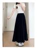 2025 Summer Women's Blue A-Line Pleated Midi Skort with High Waist and Wide-Leg Design