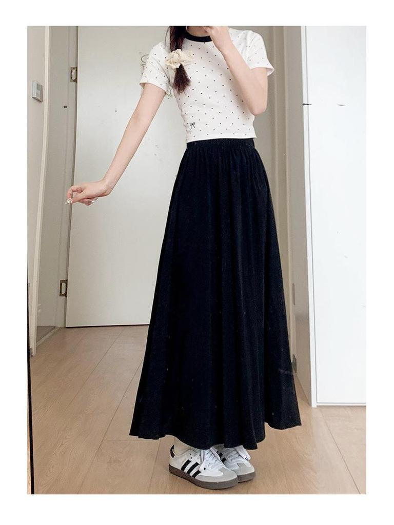 2025 Summer Women's Blue A-Line Pleated Midi Skort with High Waist and Wide-Leg Design