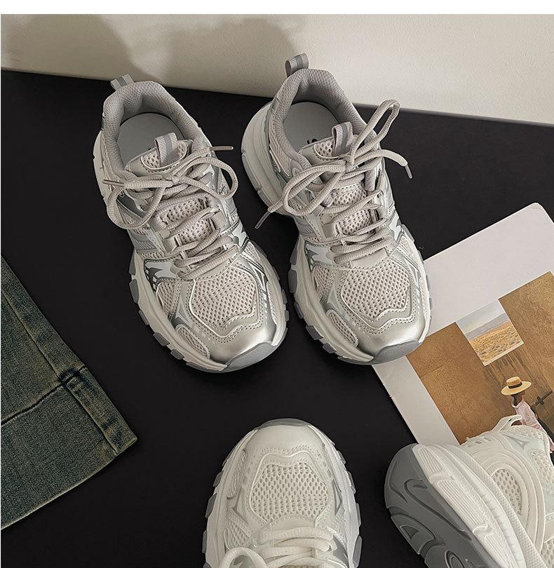 

Показывающие маленькие ноги, белые универсальные и на высокой платформе папины кроссовки, женские 2025 новые летние легкие ретро спортивные туфли 40 серый