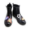 Black Hand-Painted Women's Low-Top Rain Boots - Soft Japanese & Korean Style, Garden Rubber Water Shoes
