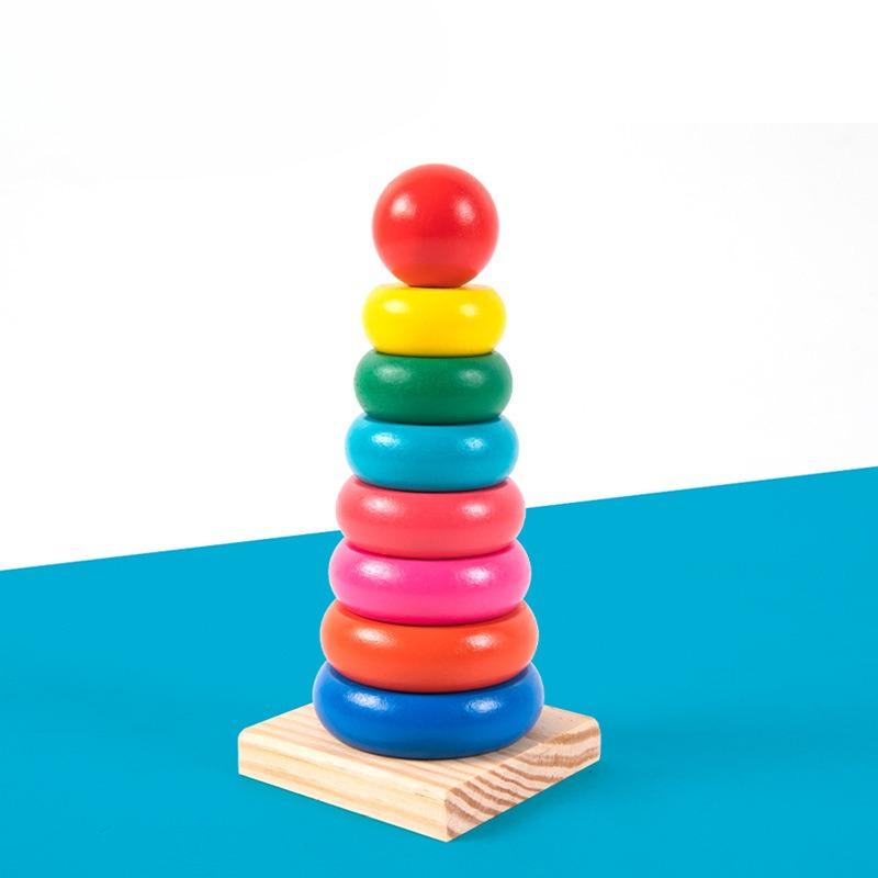 Wooden Children's Rainbow Tower Tumbler Stacked High Set of Columns Parent-child Activity Baby Early Education Educational Toys