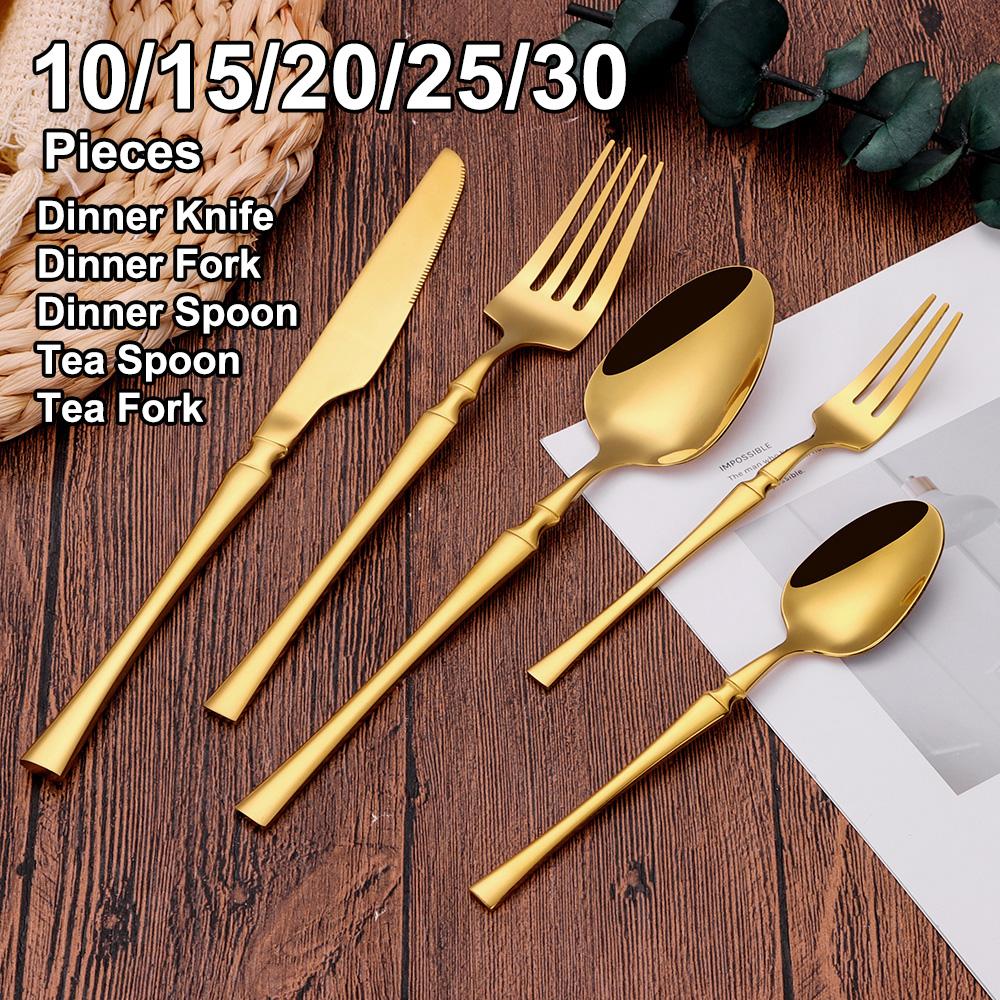 

10/15/20/25/30Pcs Gold Cutlery Stainless Steel Sliver Tableware Mirror Dinner Set Western Knife Fork Spoon Kitchen Utensils 2 Set 10Pcs