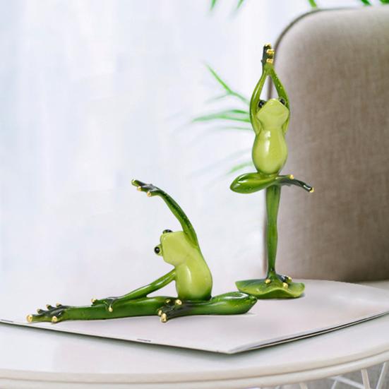 Yoga Frog Statue Cartoon Couple Frog Figurine Resin Sports Frog Sculpture Home Office Desktop Decoration Ornament