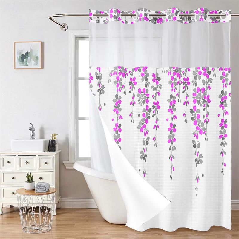 Handun Plant Floral Double-Layer Polyester Shower Curtain