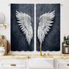 2pcs Set Glam Style Semi-Sheer Curtains   White Angel Wings Print on Deep Blue Textured Background   Polyester    Machine Washa