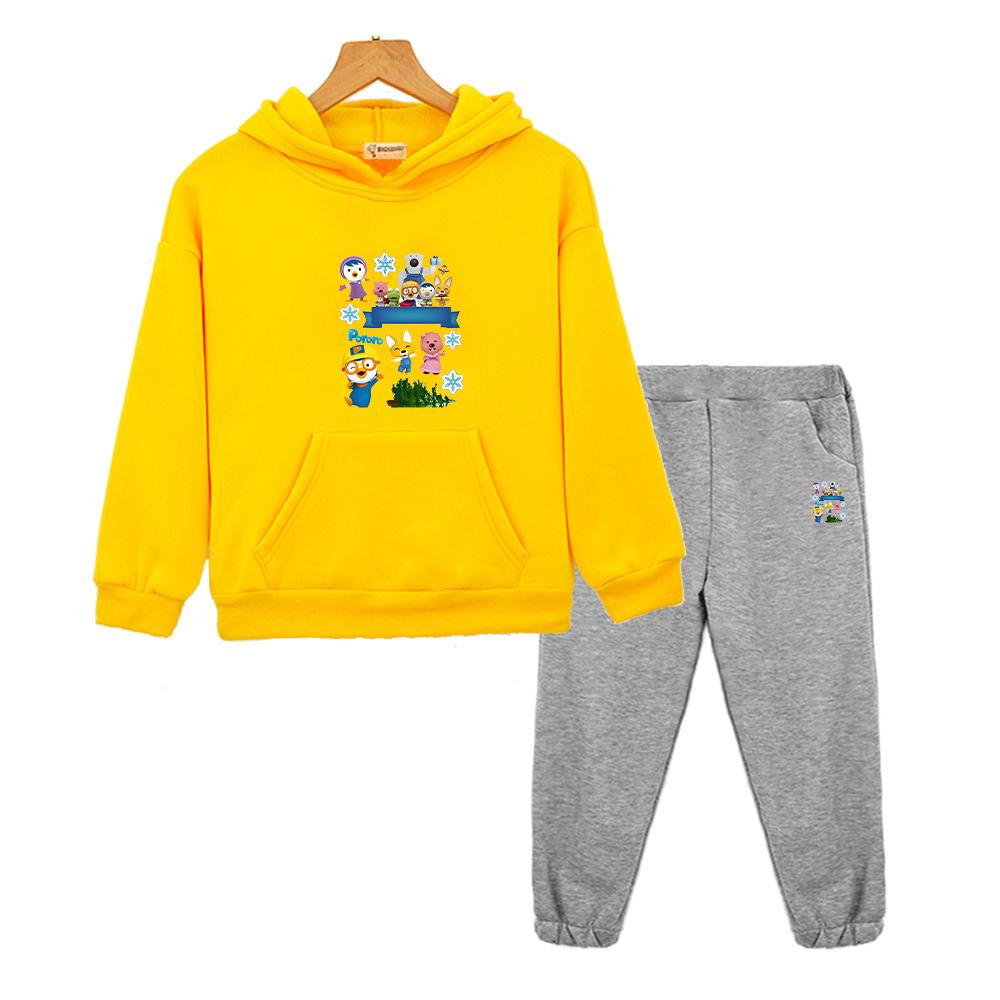 Pororo Boys Girls Hooded Sets Anime Hoodie Fleece Sweatshirt Jacket Cartoon 2pcs Pullover+pant Child Suit Kids Boutique Clothes