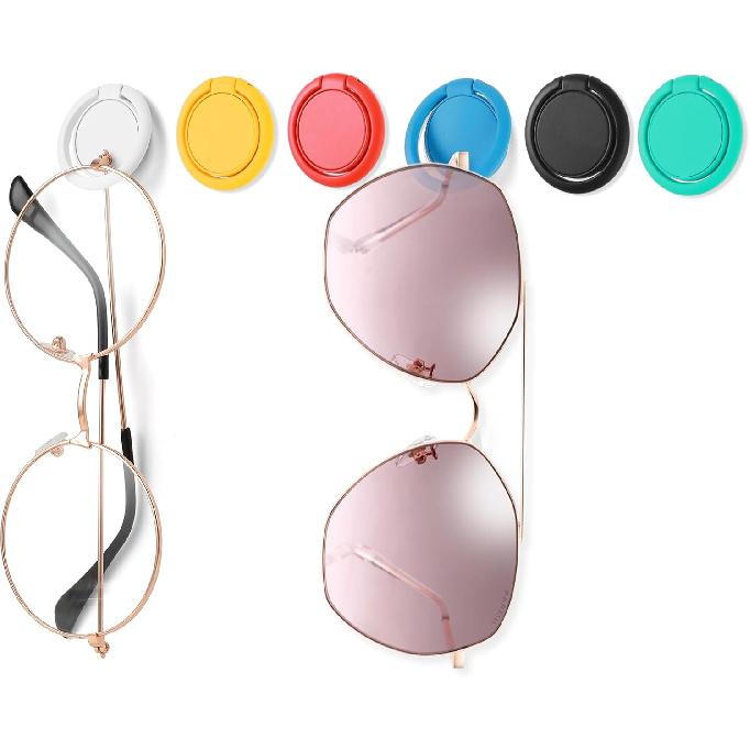 6Pcs Sunglass Organizer Wall Hanging Adhesive Sunglass Holder for Wall Colored Wall Mounted Eye Glasses Organizer Sunglass Storage Organizer for