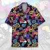 Retro 80s Pop Art Havajská Košile 2026x Neonová Kazeta Skateboard Sluchátka Košile, Vintage 90s Párty Knoflíková Letní Unisex Košile