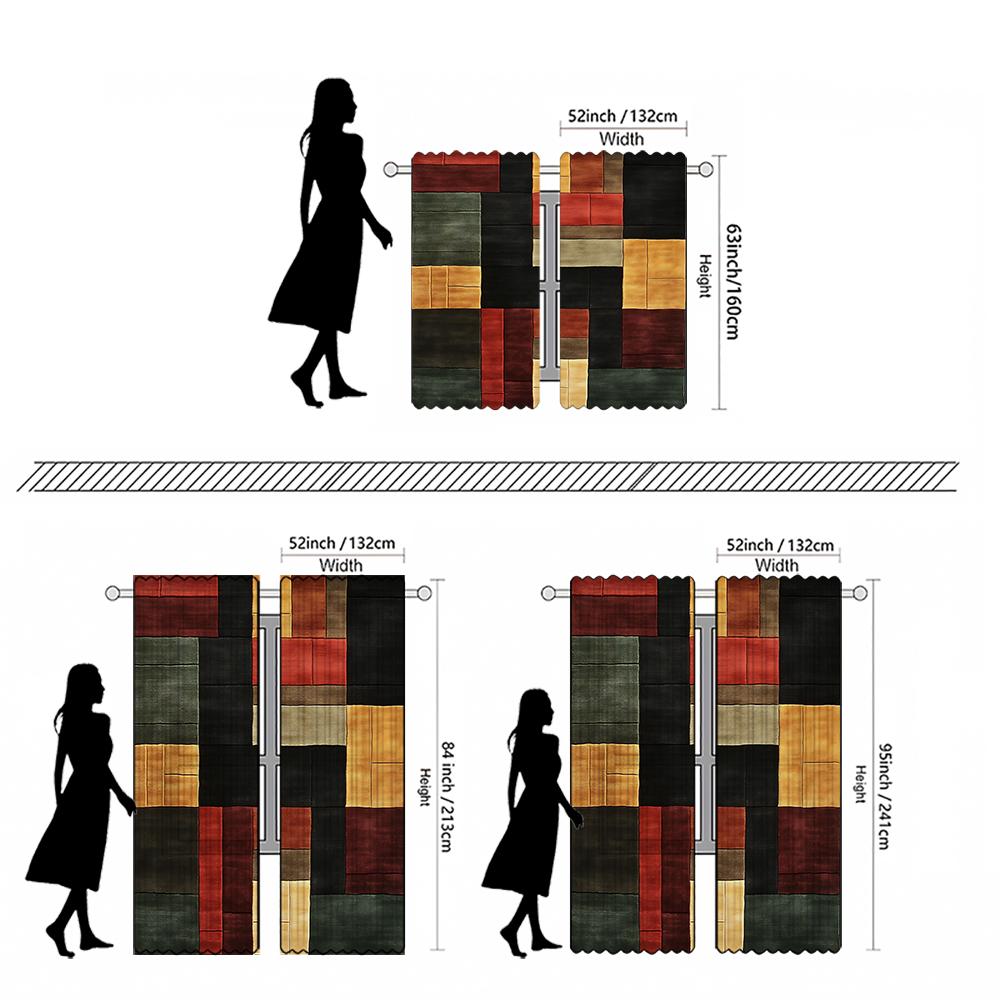 Piece Set High Definition Digital Printed Curtainpatchwork Style Colorful Multi Color Block Pattern Curtain Curtains Made Of Polyester With Rod Pocket