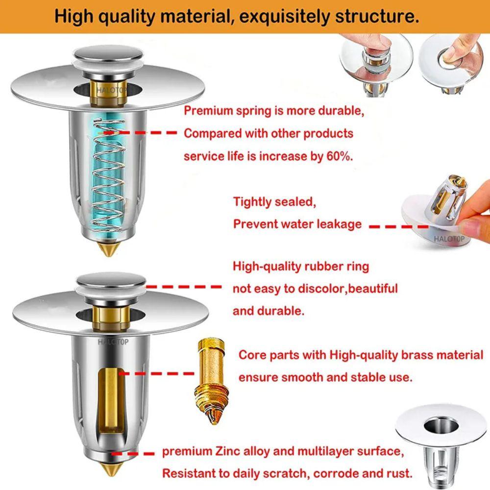 Hair Catcher Wash Basin Bounce Drain Filter With Anti-clogging Basket Sink Pop-Up Drain Plug