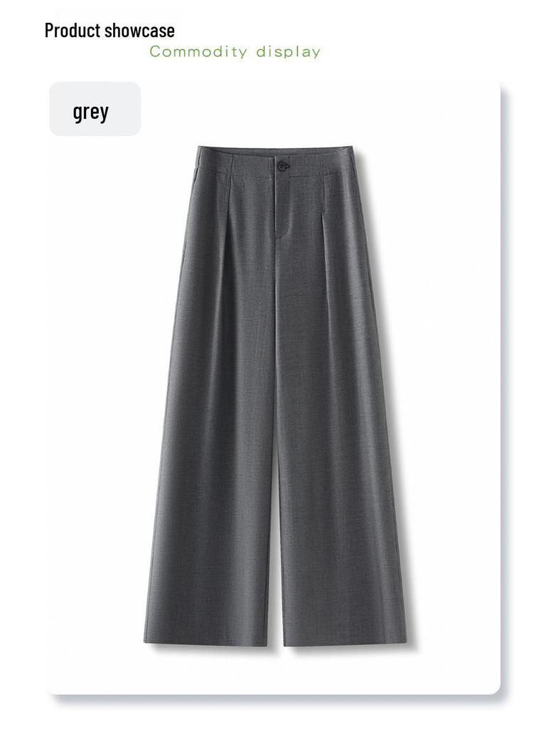 Damen Graue Weitbeinige Anzughose - 2025 Frühling/Sommer Fließend, Locker geschnitten, Hochwertige Hose