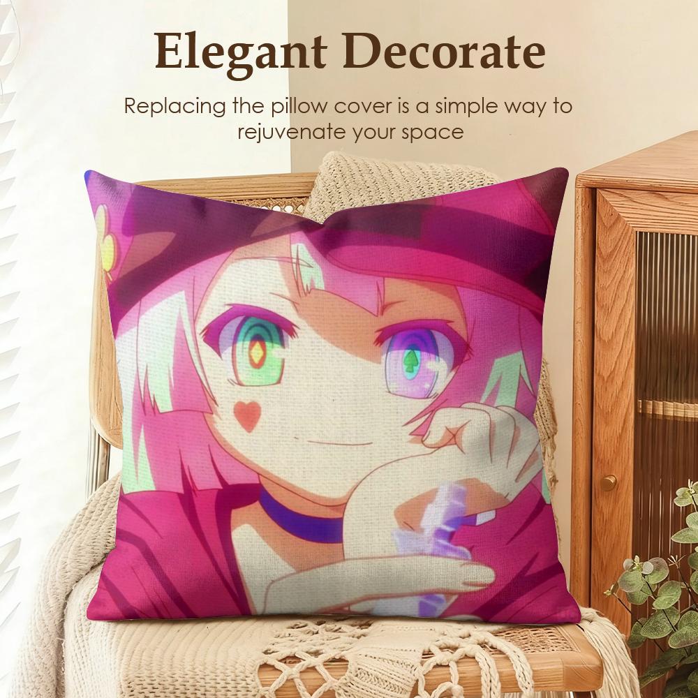 No Game No Life Anime Cushion Cover Natural Linen Organic Fabric DoubleSided Printing Sofa Home Decor Gift Pillow Case