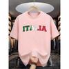 Summer men's 100% pure cotton fashionable casual loose Italian letter printed sporty round-neck short-sleeved T-shirt top