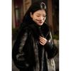 Autumn and Winter New Imitation Mink Fur Coat Women's Hooded Medium and Long Imitation European Mink Fur Coat Light