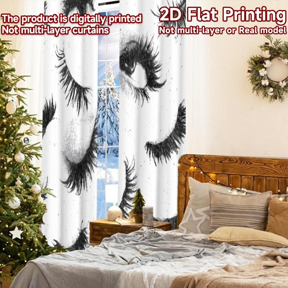 2pcs, 2D FLAT PRINTING Curtains (Without Rod) Lash Pattern Halloween Festival Creative Curtains Versatile Fabric Curtains Art