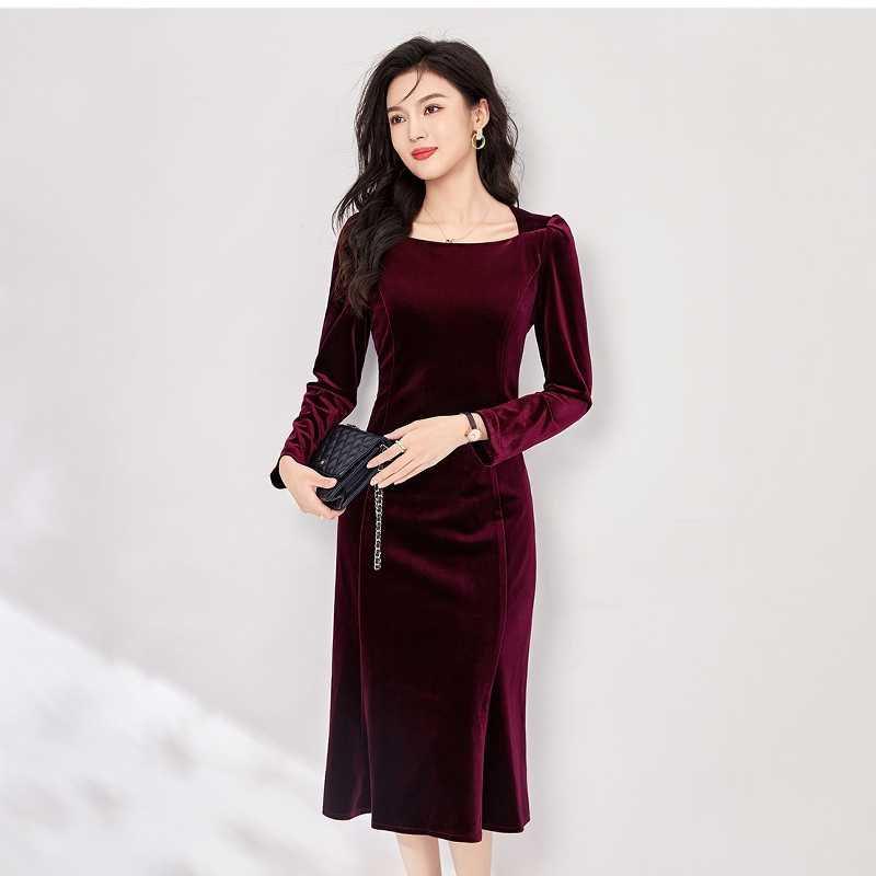 Elegantes einärmeliges Retro-Samt-Bodycon-Meerjungfrauenkleid - Herbst 2025 Kollektion