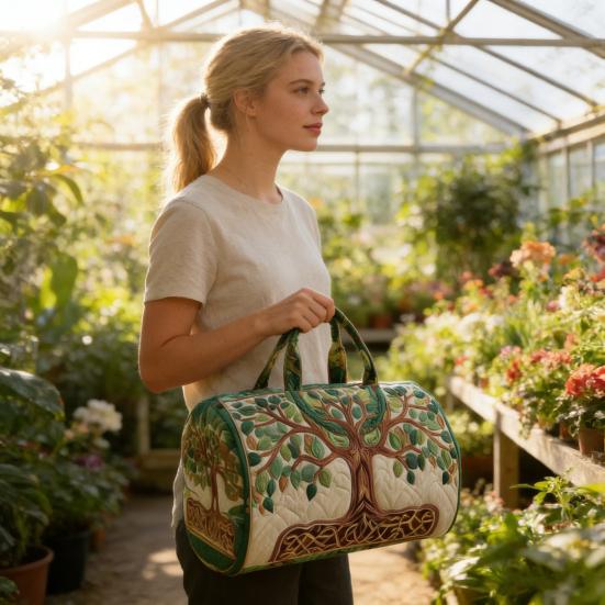 Vintage Quilted Duffel Bag Women Colorful Retro Travel Tote Floral Weekender Bag Overnight Bag for Gym Shopping