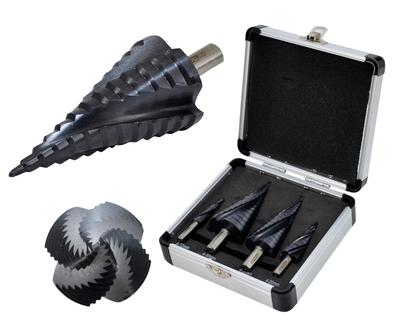 Awtools Spiral Step Drill Bit M2-Tialn Set 4 Pcs. 4-12Mm 4-20Mm 4-32Mm 4-39Mm Bl