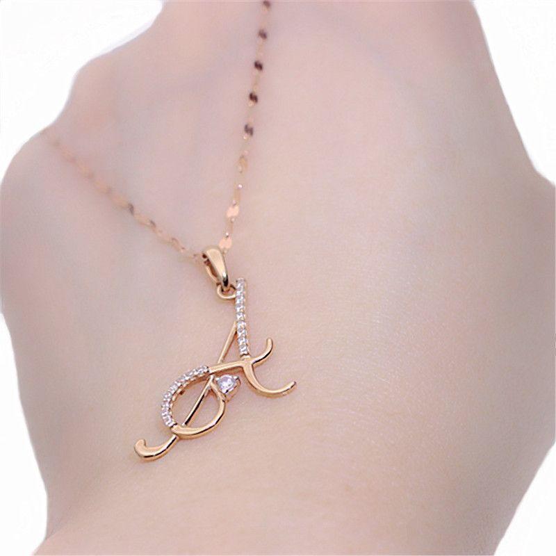Purple Gold Inlaid Zircon Letter Pendant Women'S Fashion Rose Gold Clavicle Chain