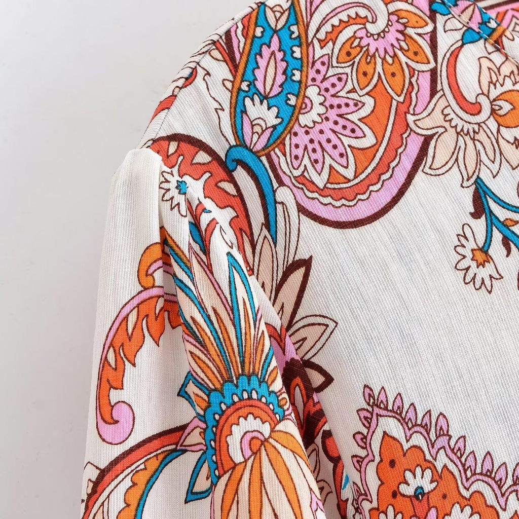 Spring 2026 European & American Style Women's Bohemian Tassel Dress with Print - Loose Fit