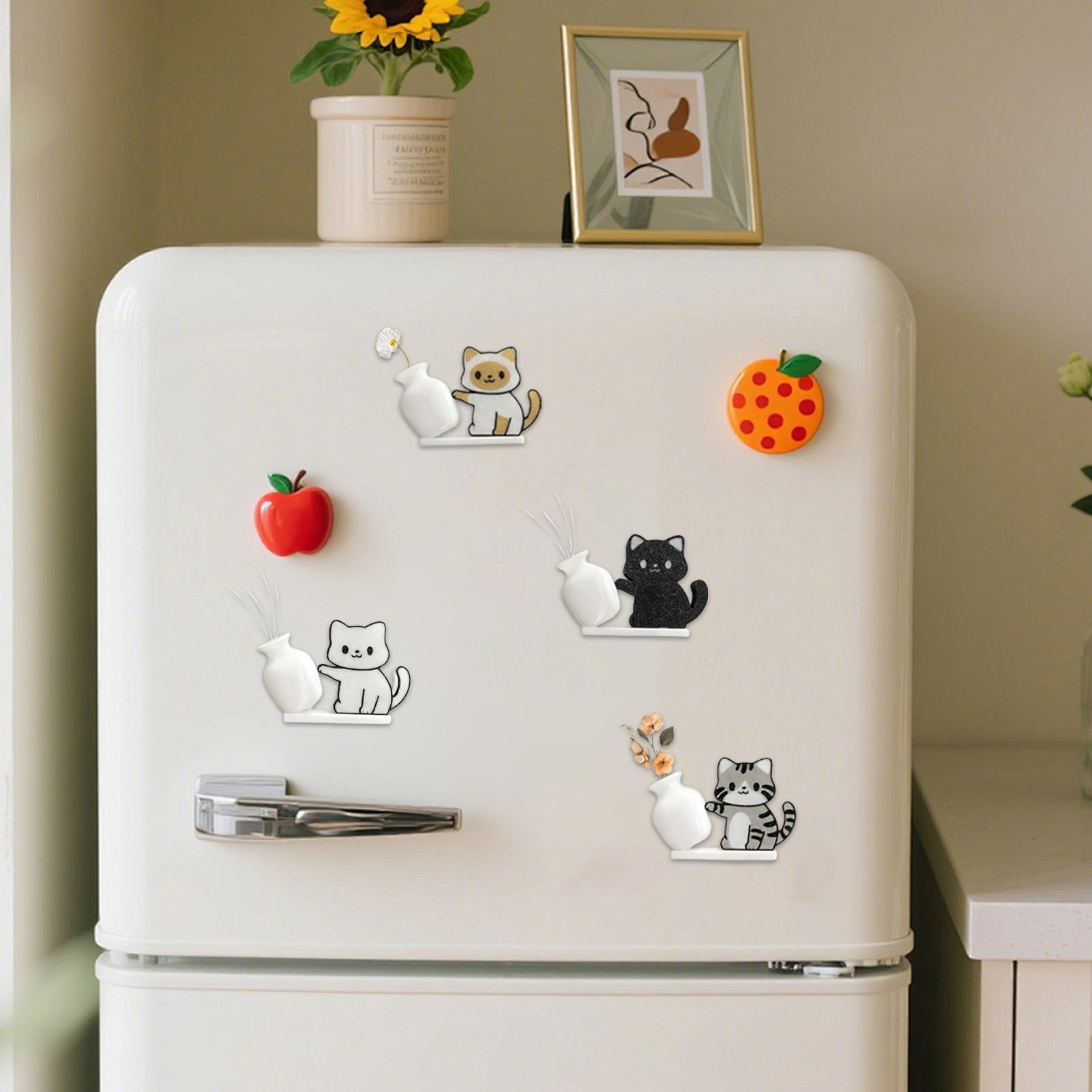 

1PC Cat Pushing Vase Magnetic Refrigerator Sticker Cute Kitty Shape Fridge Magnet Ornament Whisker Storage Holder Kitchen Decor CN