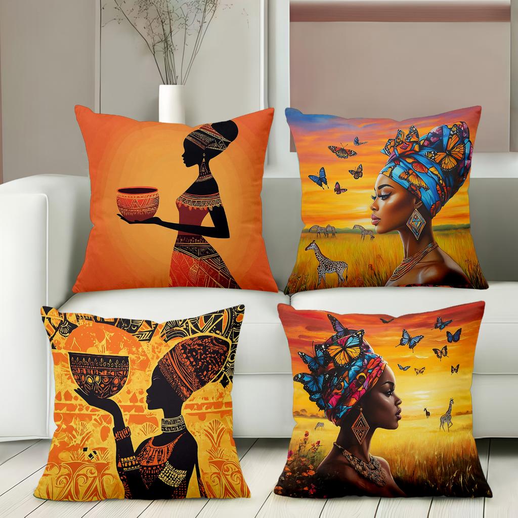 African Tribal Woman Print Throw Pillow Covers Polyester sofa decorative cushion cov Headboard Pillow (Without Pillow Core