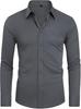 Men's Long Sleeve Solid Color Shirt, 4-Way Stretch, Natural Color Button, Slim Fit, Wrinkle Free, Business Casual Dress Shirt