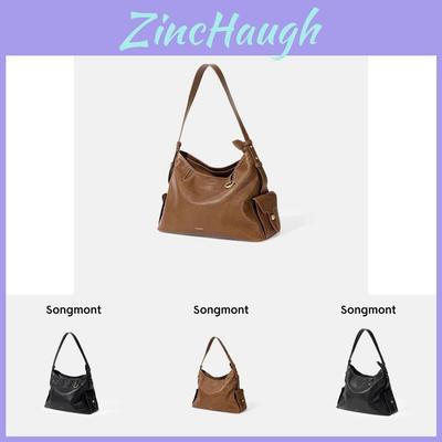 Stylish Songmont Hobo Bag In Smoke Black And Sand Brown With Genuine Leather Design