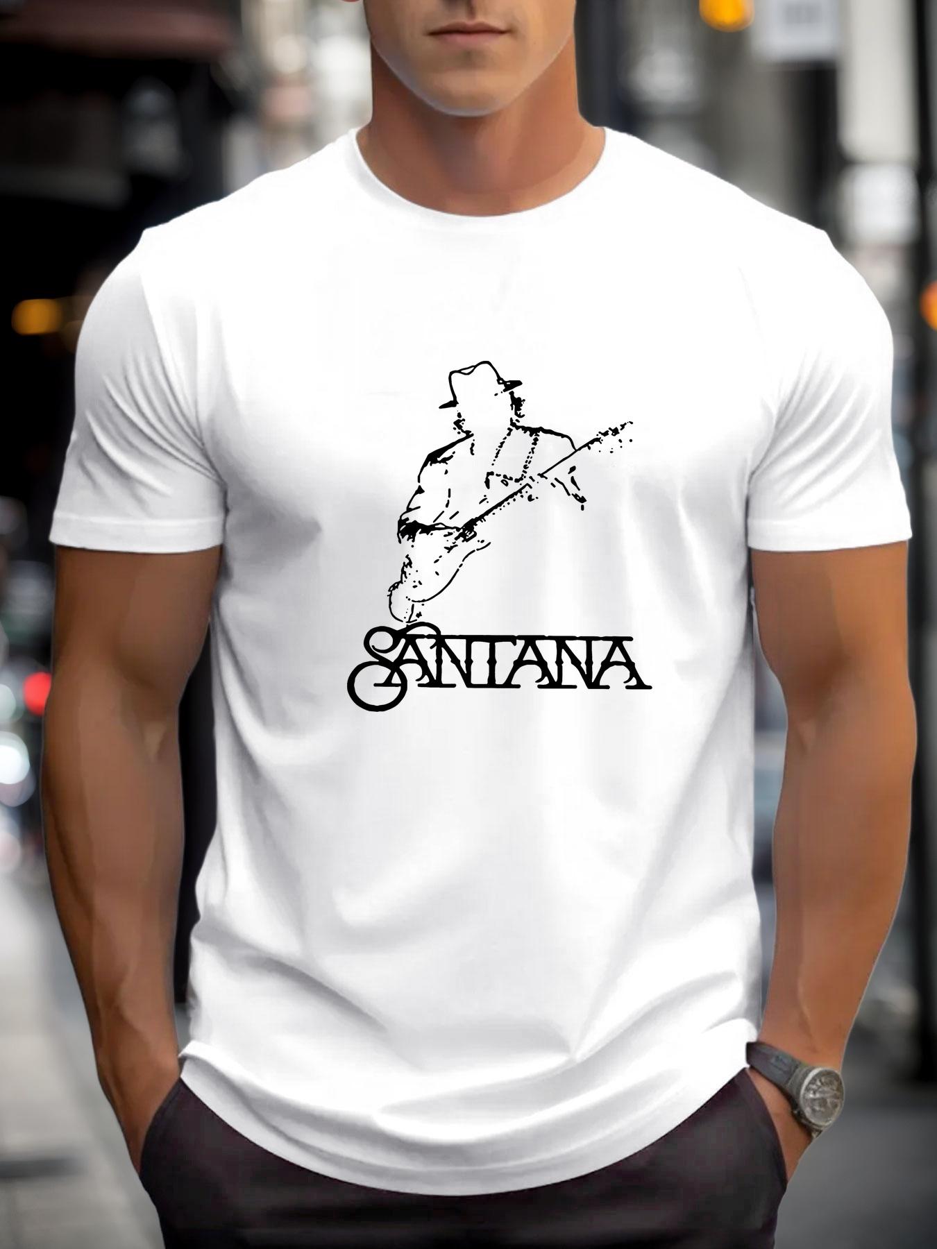 Men S Santana Band Graphic T-Shirt - a Vintage Music-Themed Shirt Featuring The Santana Logo And Guitarist Design M