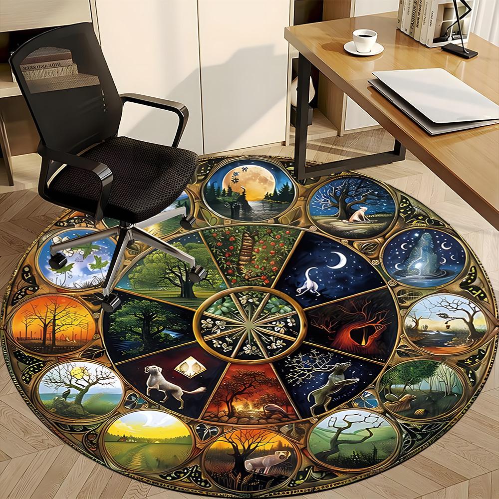 1PC Nature Seasons Office Round Area Rug, Mat Suitable For Office, Under Office Chairs Bedroom Living Room Home Decor, Room Deco