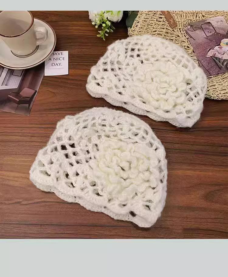Women's Handmade Crochet Mohair Flower Beanie Hat