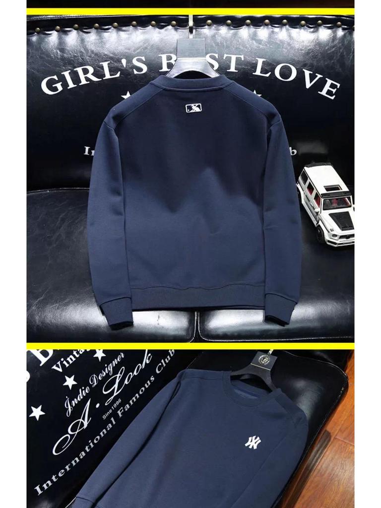 Europeisk Stil Broderad Smal Passform Långärmad Tröja för Herrar